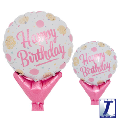 Mini balon Topper Happy Birthday Gold & Pink Dots 10cm