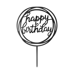 Happy Birthday okrogel okrasek za torto black