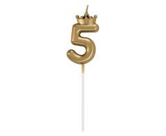 Svečka Champagne Gold s kronico številka 5
