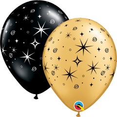 Lateks baloni 28cm Sparkles&Swirls Black&Gold