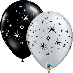 Lateks baloni 28cm Sparkles&Swirls Black&Silver 