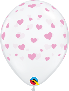 Lateks baloni 28cm Random Hearts-A-Rnd Pink Diamond Clear