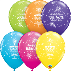 Lateks baloni 28cm Bday Cake&Candle Tropical Ast 
