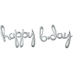 Napis Happy Bday Silver folija balon