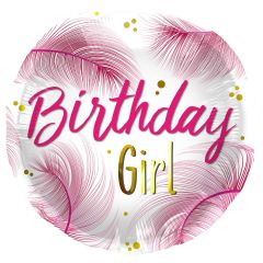 Standard Birthday Girl Feathers folija balon