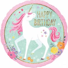 Standard Holographic Magical Unicorn Happy Birthday folija balon