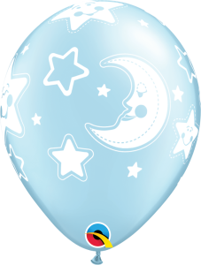 Lateks baloni 28cm Baby Moon&Stars Pearl Light Blue 