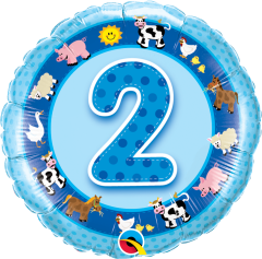 Standard Bday Age 2 Blue Farm Animals folija balon