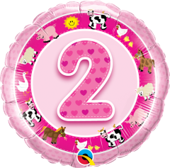 Standard Bday Age 2 Pink Farm Animals folija balon