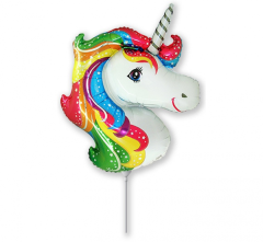 Mini 14"FX Unicorn head folija balon na palčki