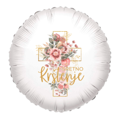 Standard Sretno Krštenje Cross&Flowers Rose folija balon
