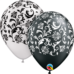 Lateks baloni 28cm Damask Pearl Black&Pearl White 