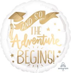 Standard The Adventure Begins White & Gold folija balon