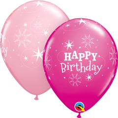 Lateks baloni 28cm Bday Sparkle Pink&Berry