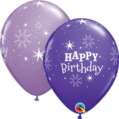 Lateks baloni 28cm Bday Sparkle Violet&Lilac 