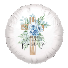 Standard Sretno Krštenje Cross&Flowers Blue folija balon