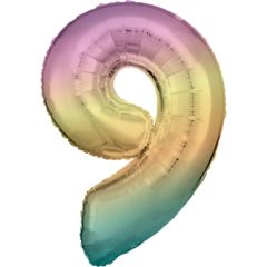 Folija balon številka 9 Pastel Rainbow