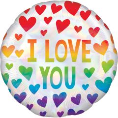 Standard Iridescent Rainbow Hearts folija balon