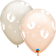 Lateks baloni 28cm Baby Footprints&Hearts Blush, Cashmere
