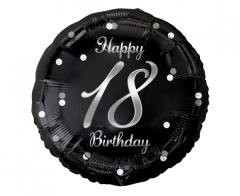 Standard Happy 18 Birthday Black Silver Printing folija balon