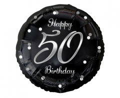 Standard B&C Happy 50 Birthday Black Silver Printing folija balon
