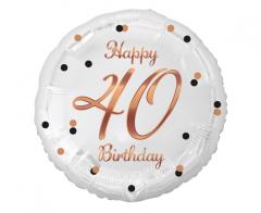 Standard B&C Happy 40 Birthday White Rosegold  Printing folija balon