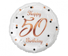 Standard B&C Happy 50 Birthday White Rosegold  Printing folija balon