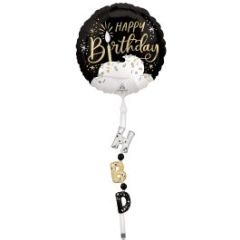 AirWalker Satin Black Silvr Gold Birthday folija balon