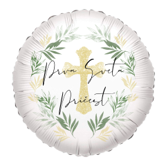 Standard Round Prva Sveta Pričest Tropical Greenery Cross folija balon
