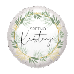 Standard Round Sretno Krštenje Tropical Greenery folija balon