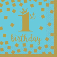 1st Birthday Blue & Gold serviete 25x25 cm