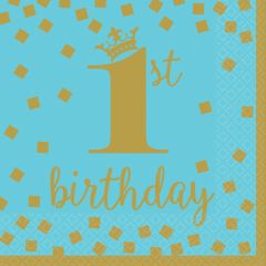 1st Birthday Blue & Gold serviete 33x33 cm