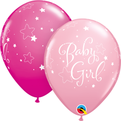 Lateks baloni 28cm Baby Girl Stars Pink&Wild Berry