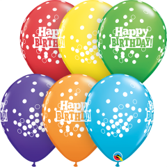 Lateks baloni 28cm Bday Confetti Dots Bright Rainbow Ast 