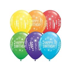 Latex baloni 28 cm Bday Candles & Starbursts ast