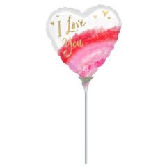 Mini Geode Watercolour Love Heart folija balon na palčki