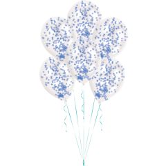 Latex baloni 28 cm Clear Confetti Blue