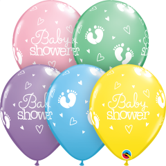 Lateks baloni 28cm Baby Shower Footprints&Hearts Pastel Ast 
