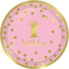 1st Birthday Pink & Gold krožniki 18 cm