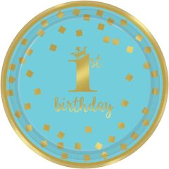 1st Birthday Blue & Gold krožniki 18 cm