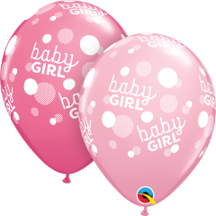 Lateks baloni 28cm Baby Girl Pink Dots 