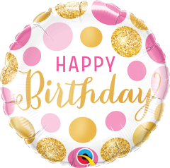 Mini Bday Pink&Gold Dots folija balon na palčki 