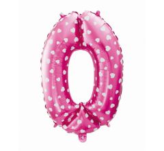 Mid size folija balon številka 0 Pink with hearts