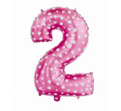 Mid size folija balon številka 2 Pink with hearts