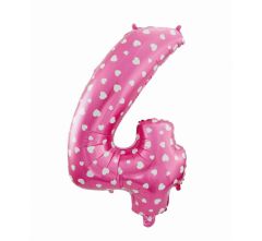 Mid size folija balon številka 4 Pink with hearts