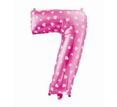 Mid size folija balon številka 7 Pink with hearts