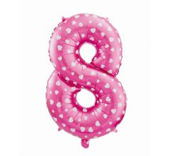Mid size folija balon številka 8 Pink with hearts