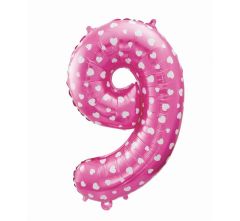 Mid size folija balon številka 9 Pink with hearts