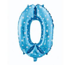 Mid size folija balon številka 0 Blue with stars