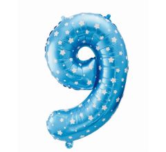 Mid size folija balon številka 9 Blue with stars